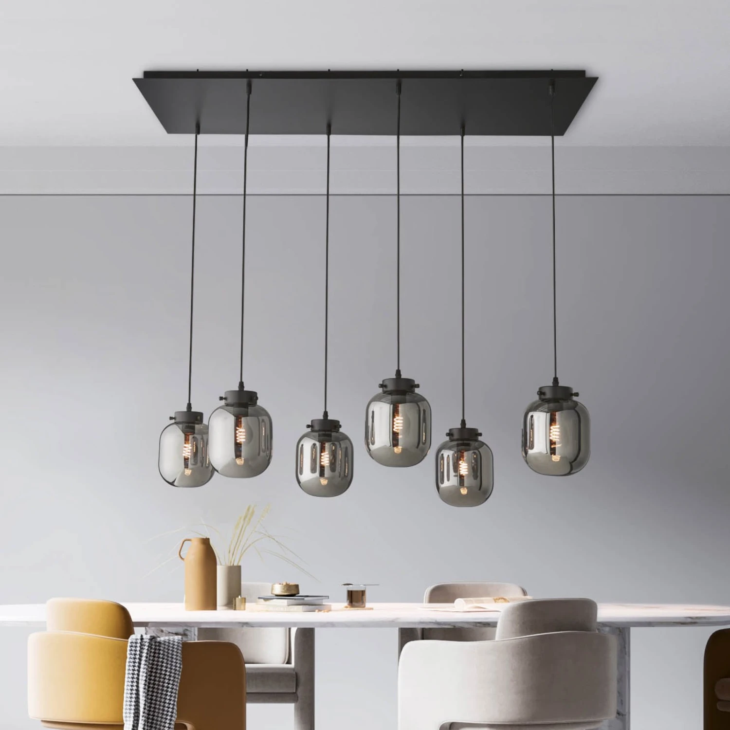 Suspension Regi En Verre, Gris Fumée, à 6 Lampes - Image 2