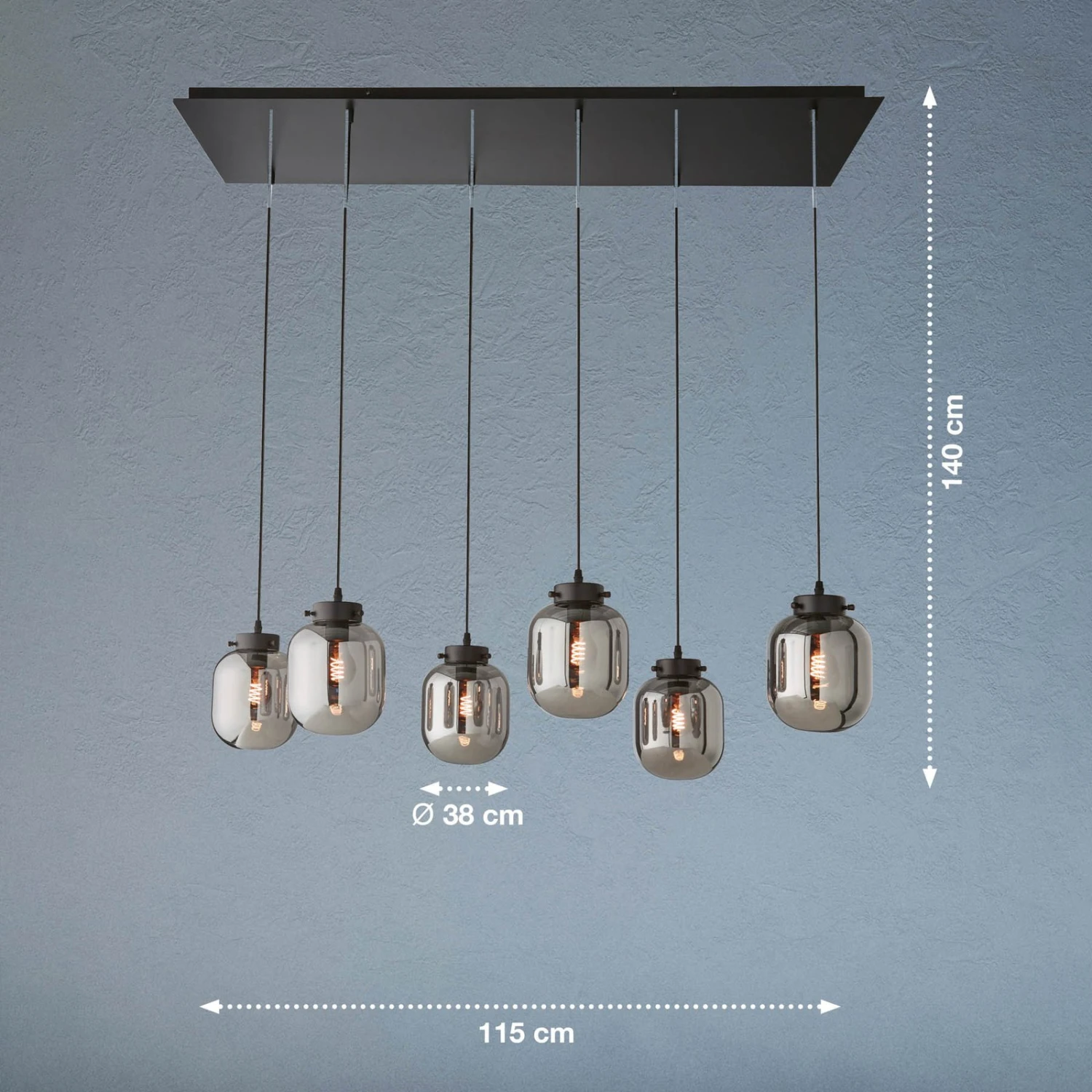 Suspension Regi En Verre, Gris Fumée, à 6 Lampes - Image 3