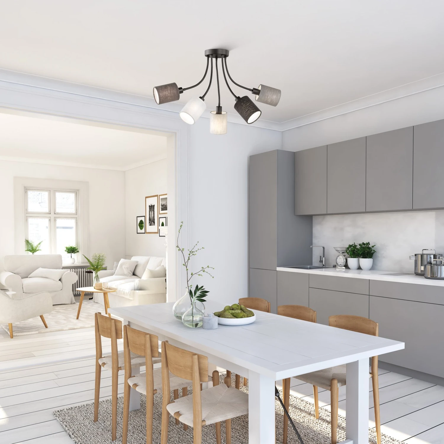 Plafonnier Koi Abat-jour En Tissu, Ã Cinq Lampes - Image 3