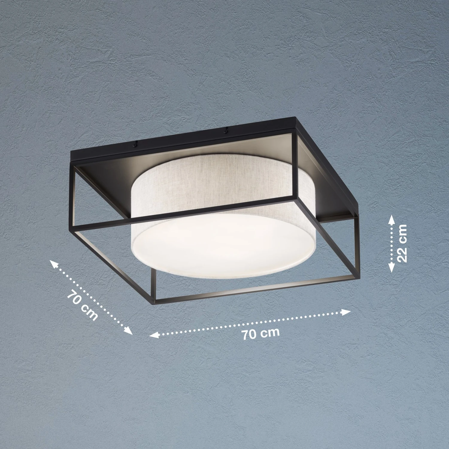 Plafonnier Carre 70x70Â cm Abat-jour En Tissu Blanc - Image 2