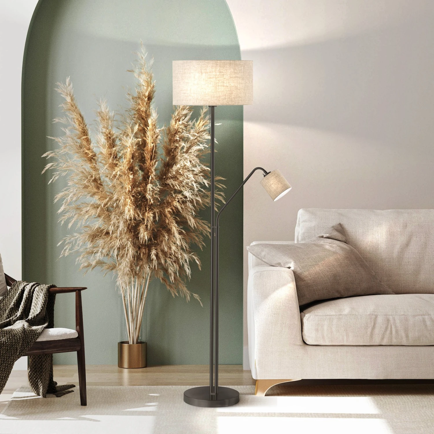 Lampadaire Lotti Avec Liseuse, Abat-jour En Tissu