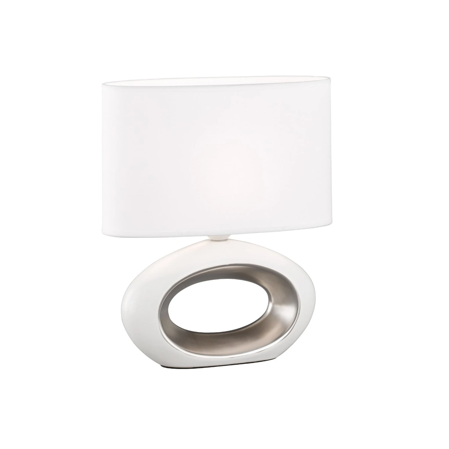 Lampe Table Coba Ovale Tissu Blanc Détails Chromés