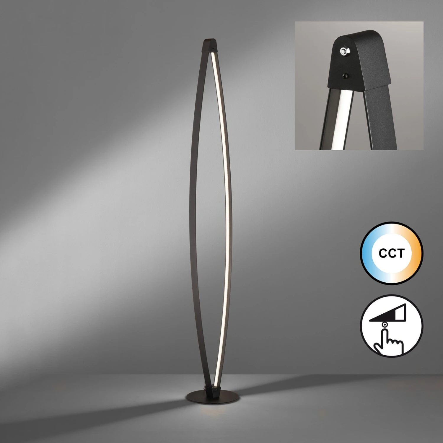 Lampadaire LED Fenga, Variateur Tactile, CCT, Noir - Image 3