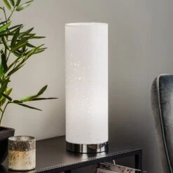 Lampe à Poser Thor, Hauteur 35 cm, Blanche/chromée