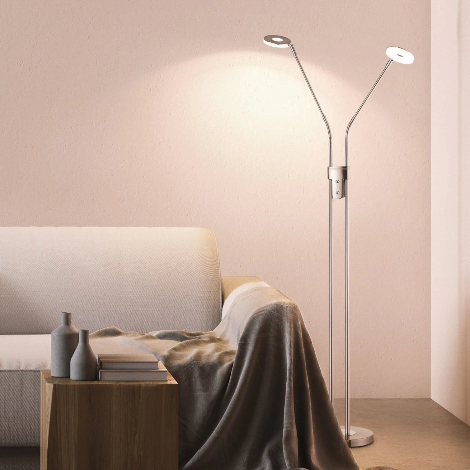 Lampadaire LED Dent, CCT, à 2 Lampes, Nickel - Image 3