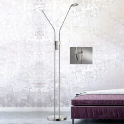 Lampadaire LED Dent, CCT, à 2 Lampes, Nickel