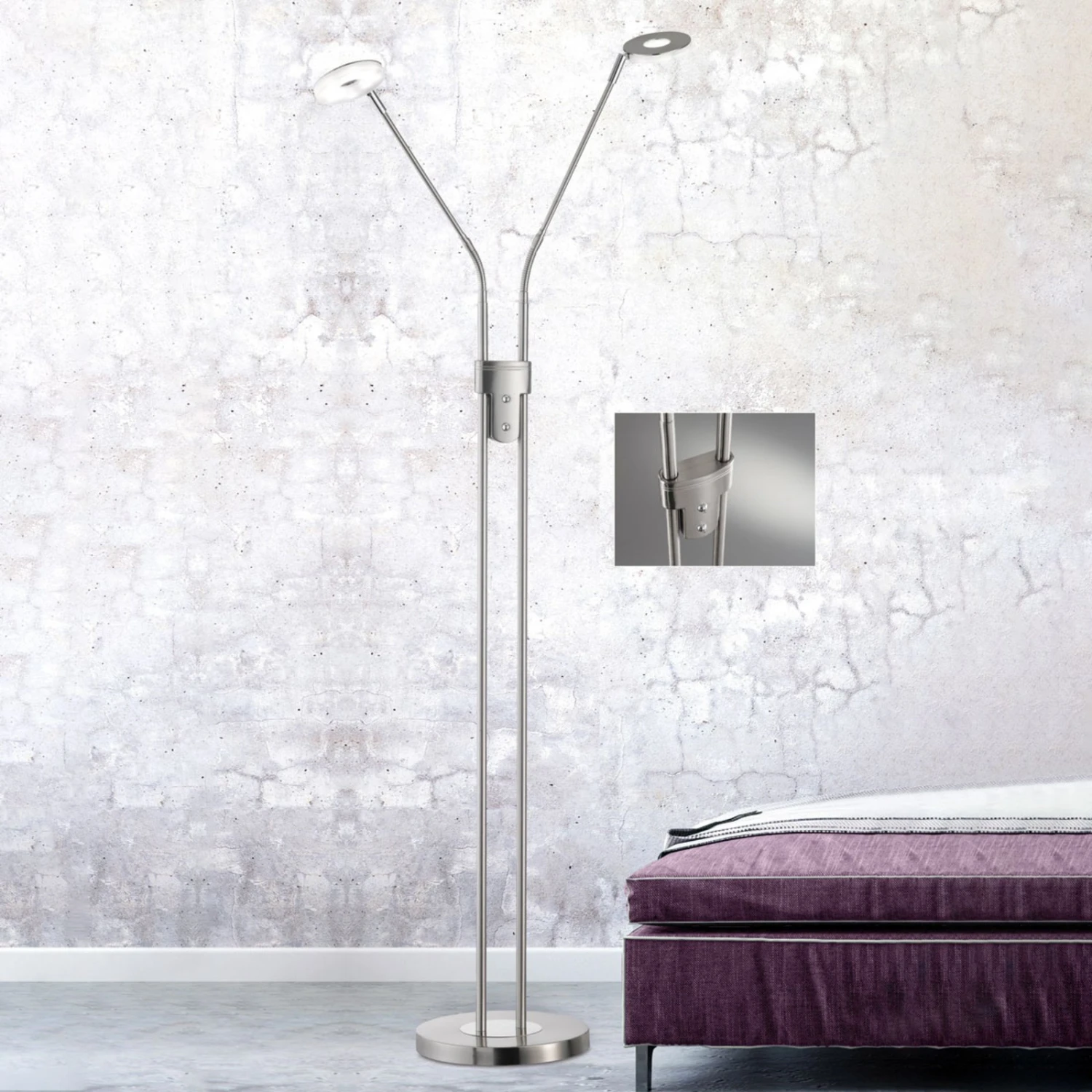 Lampadaire LED Dent, CCT, à 2 Lampes, Nickel