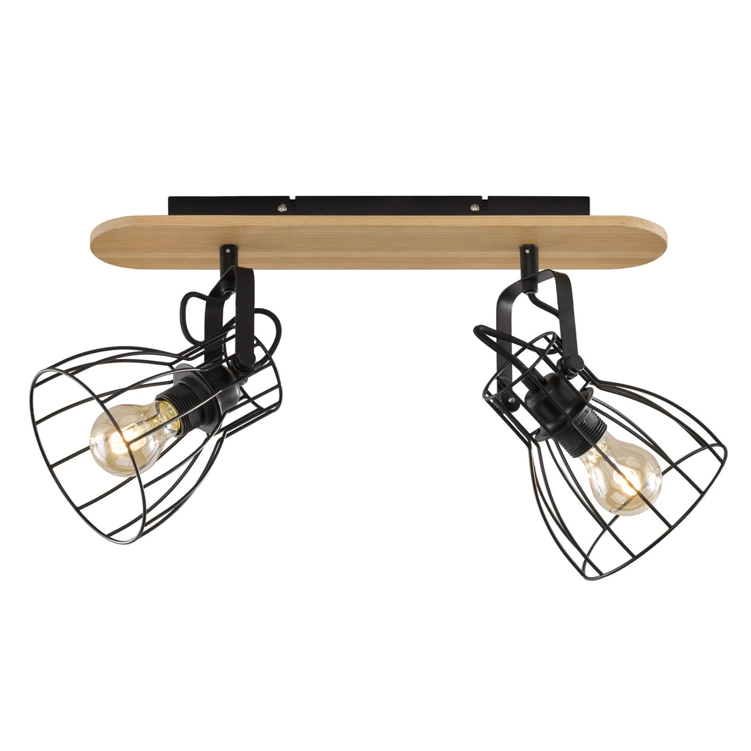 Plafonnier Die Aspect Bois Avec 2 Abat-jour Cages - Image 2