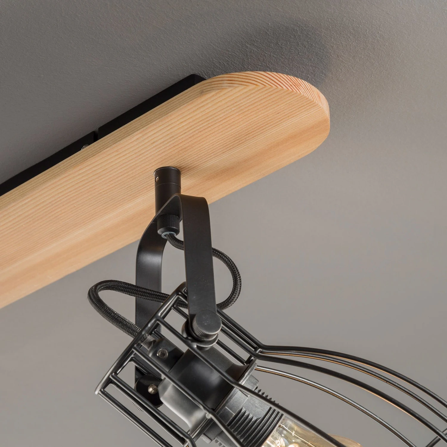 Plafonnier Die Aspect Bois Avec 2 Abat-jour Cages - Image 3