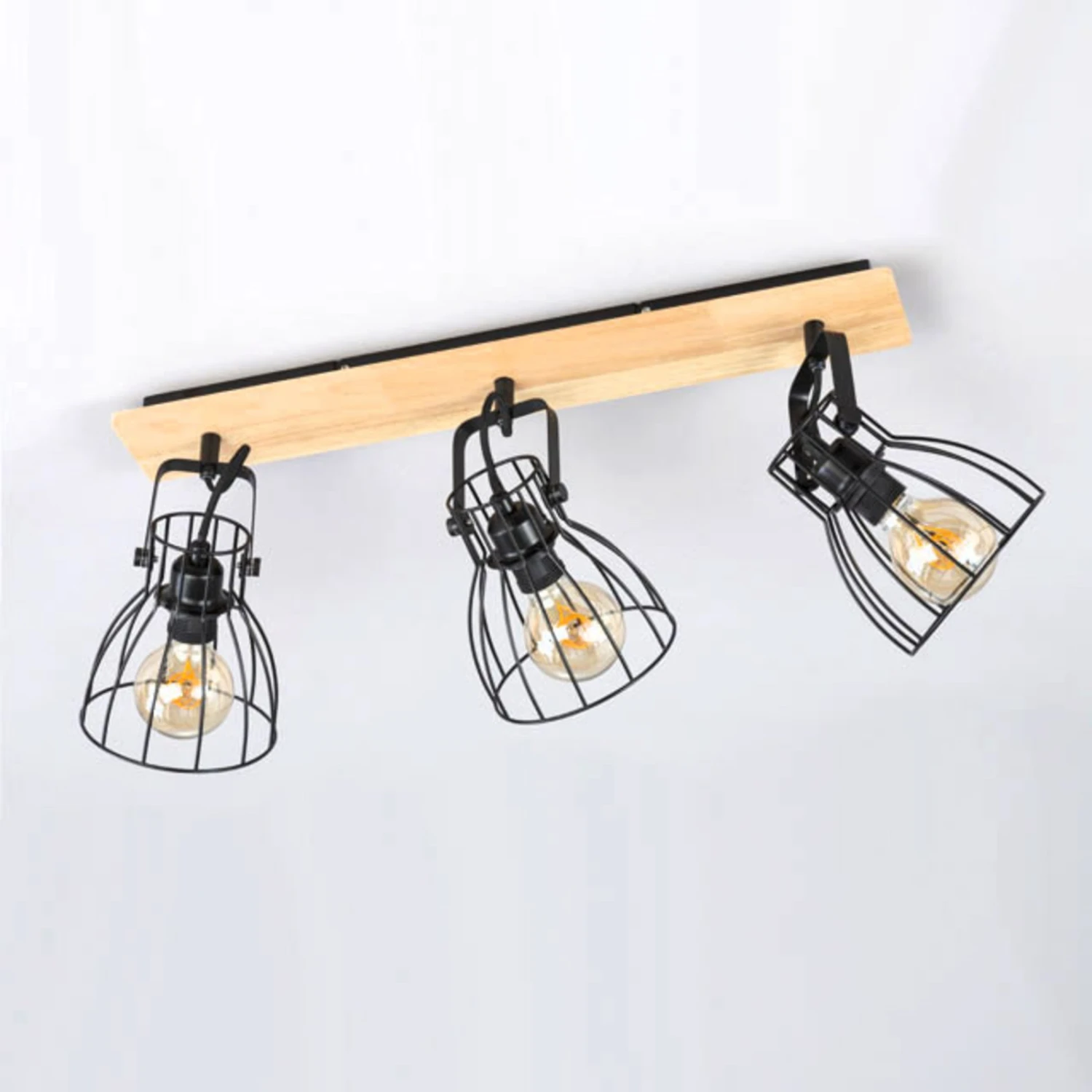 Plafonnier Die Aspect Bois Avec 3 Abat-jour Cages - Image 3