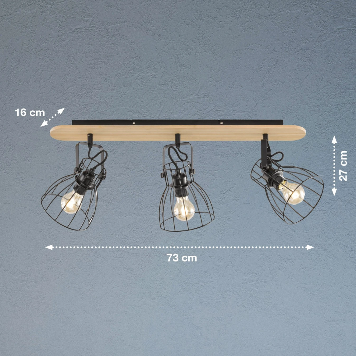 Plafonnier Die Aspect Bois Avec 3 Abat-jour Cages - Image 6