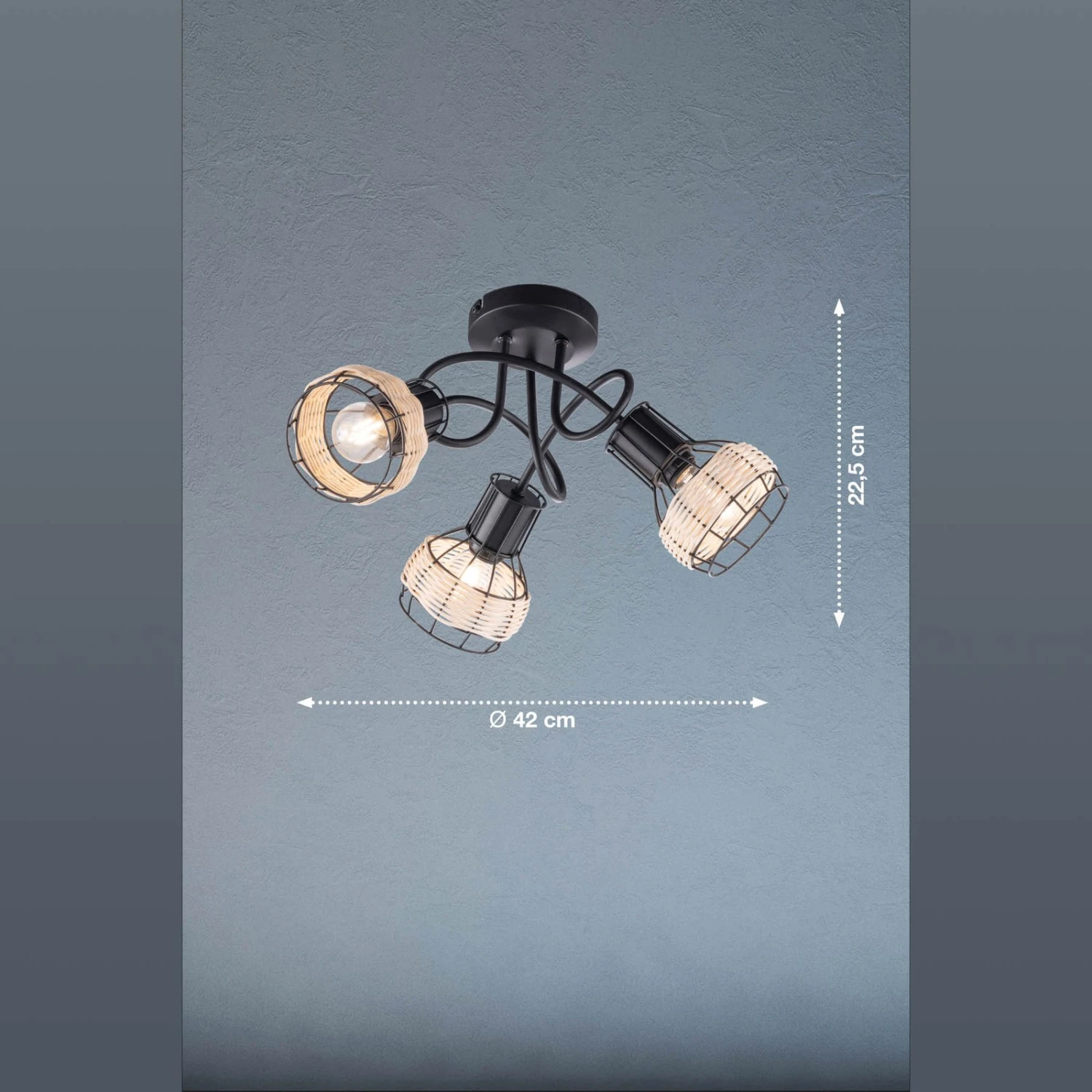 Plafonnier à Spots Straw En Rotin, Trois Lampes - Image 3