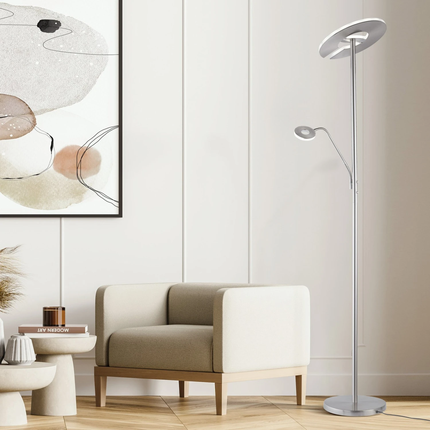 Lampadaire Indirect LED Dent à Liseuse, CCT Nickel - Image 6