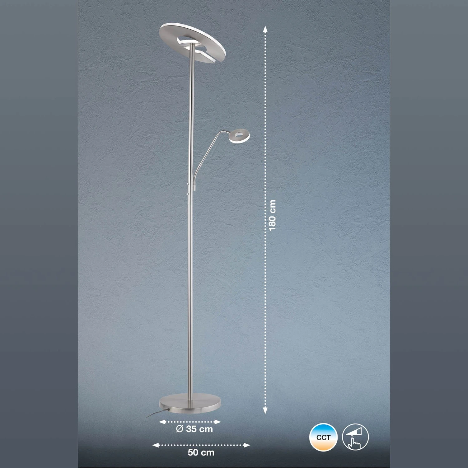 Lampadaire Indirect LED Dent à Liseuse, CCT Nickel - Image 7