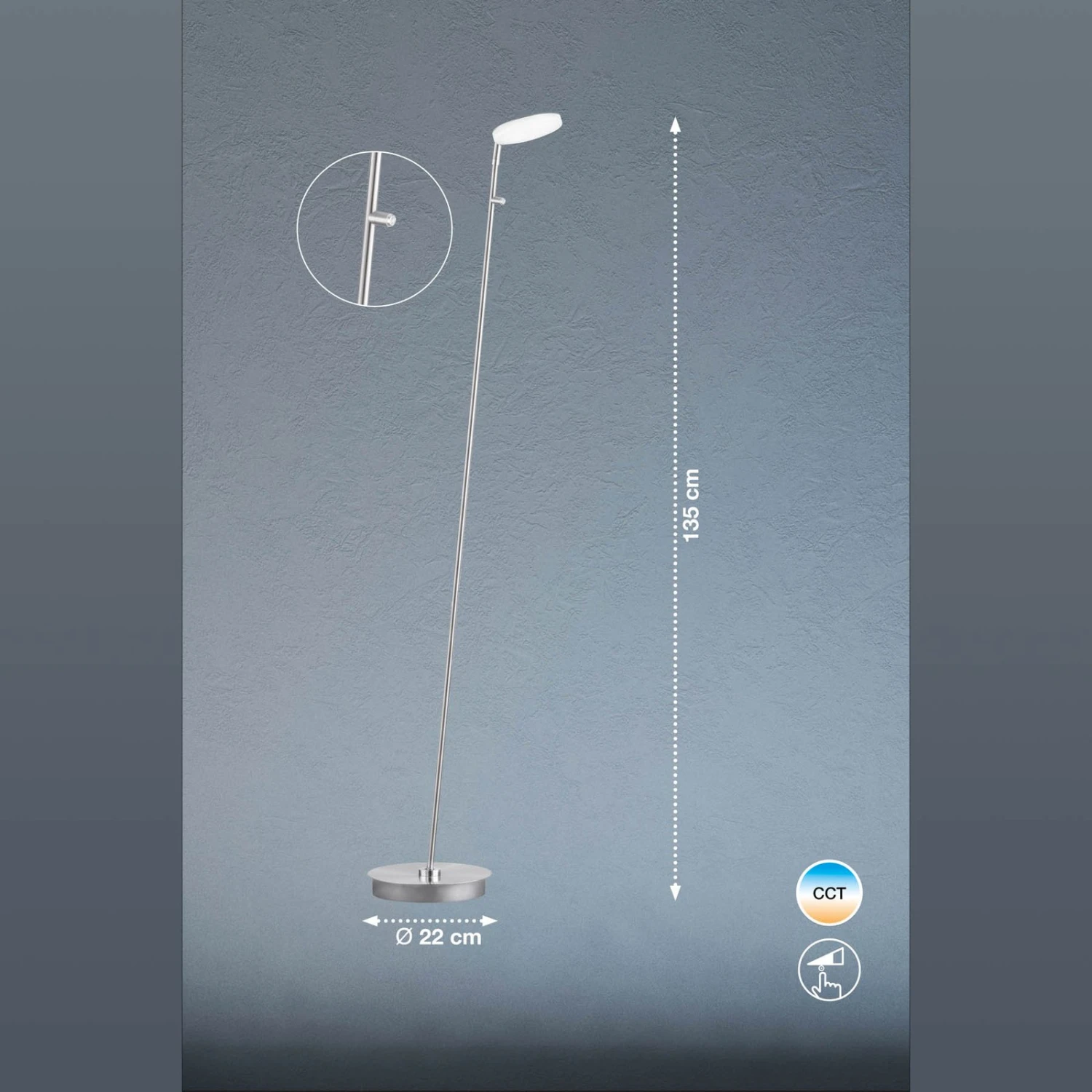 Lampadaire LED Dent, Dimmable, CCT, 1 X 8W Nickel - Image 3