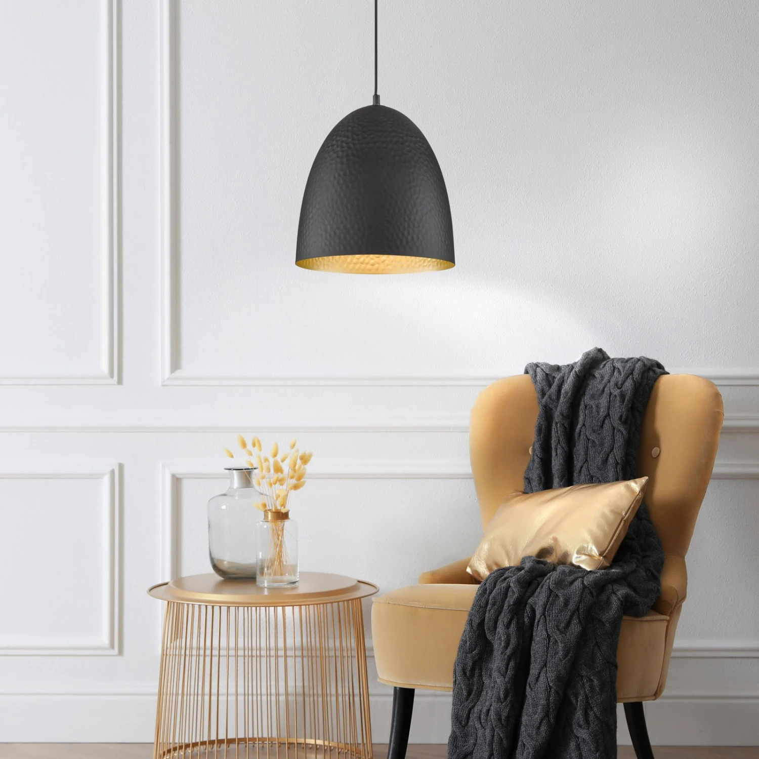 Suspension Mylon, Noire/dorée, Demi-ovale - Image 4