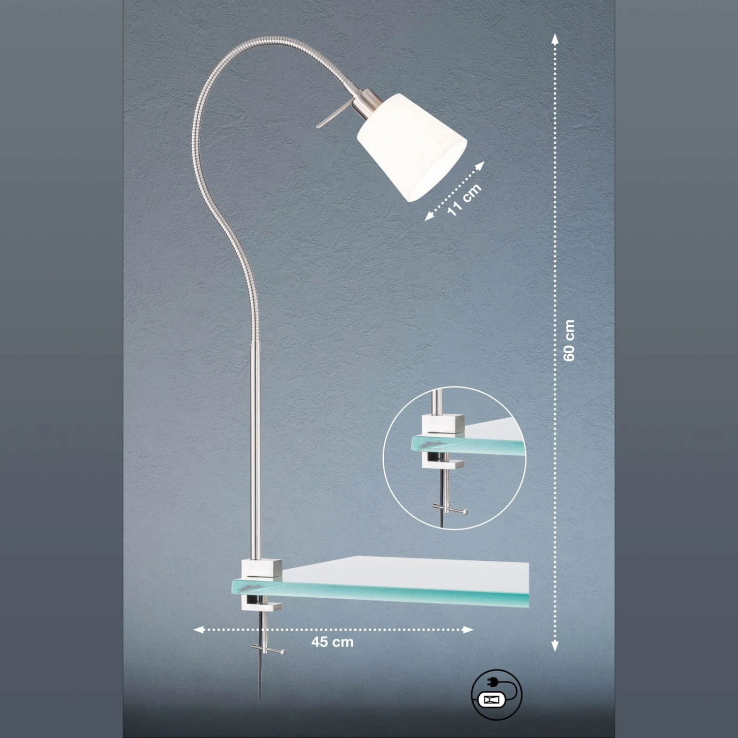 Lampe à Pince Jam, Abat-jour Tissu, Nickel/blanc - Image 3